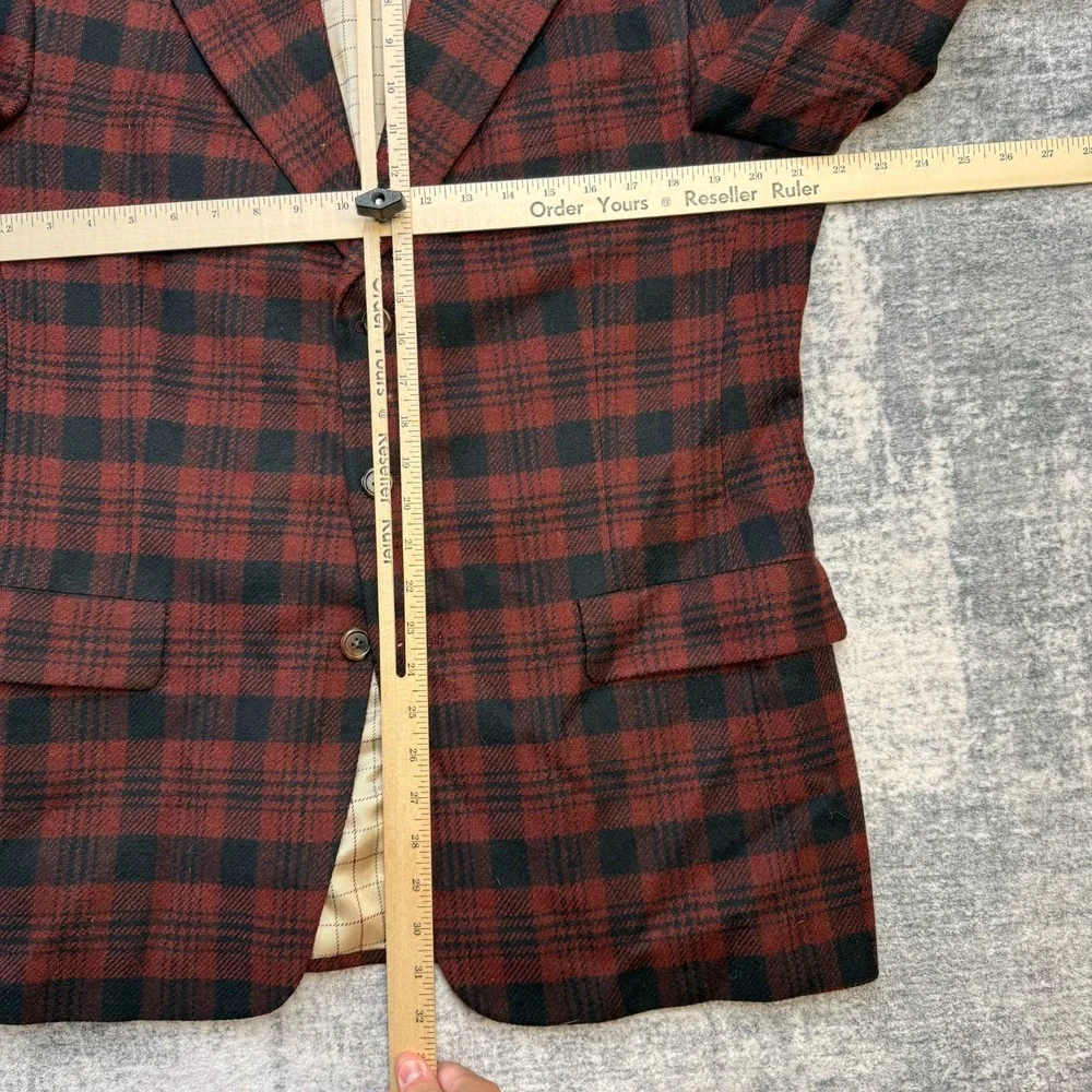 VTG Tommy Hilfiger Blazer Jacket Mens 42 Red Plaid Tweed Wool Sport Coat Preppy